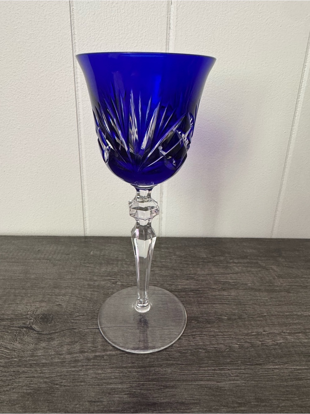 Vintage Gorham Cherrywood Cobalt Blue Crystal Wine Hock